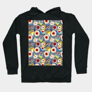 Halftone floral yellow red bue Hoodie